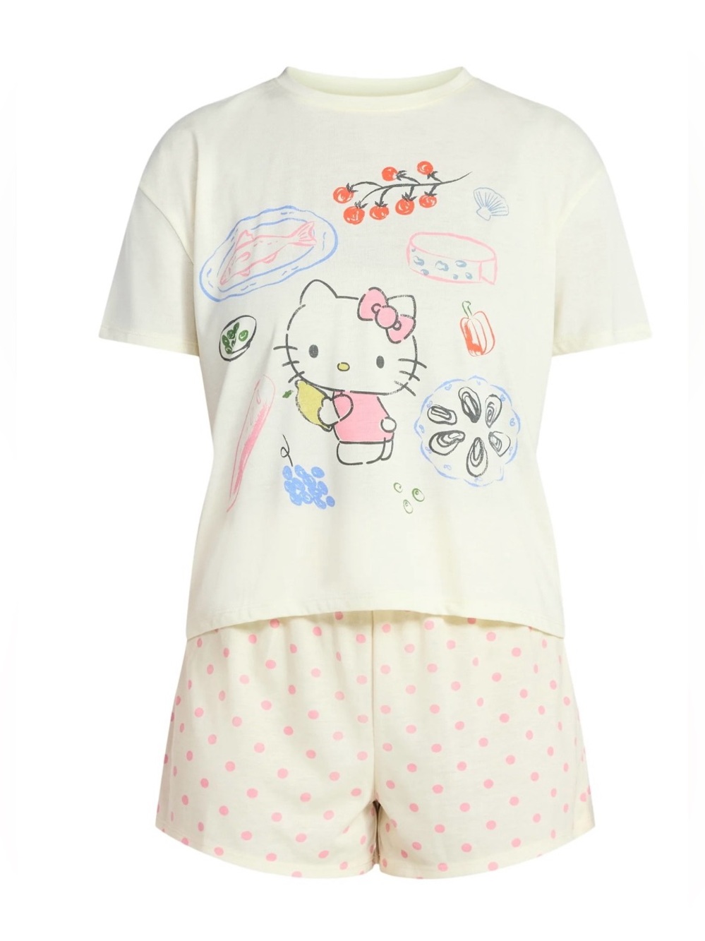 NWT Hello Kitty Sanrio 2 Piece Pajama Sleep Set Yellow Pink XS